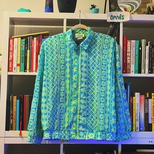 Vintage light jacket ( Teddi brand ) block printed HOME art